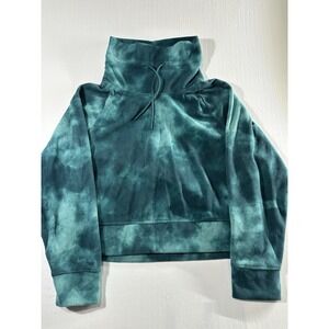Old Navy Funnel Neck Cropped Microfleece Sweatshirt Teal Tonal Tiedye Size Large